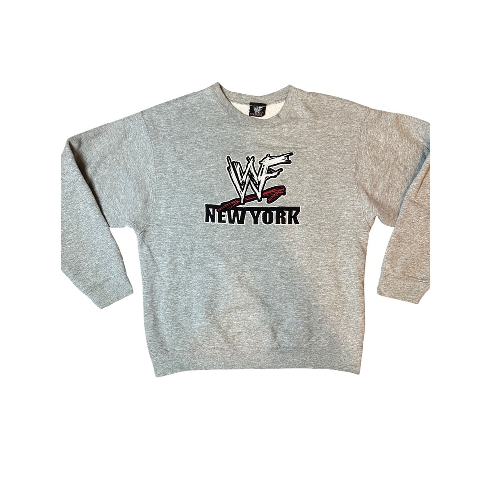 Vintage 1999 WWF New York Sweatshirt Gray Embroidered Logo Crewneck Mens L